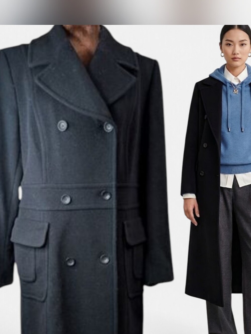 Wool Cashmere Blend Full Length, Longline Coat, Overcoat L